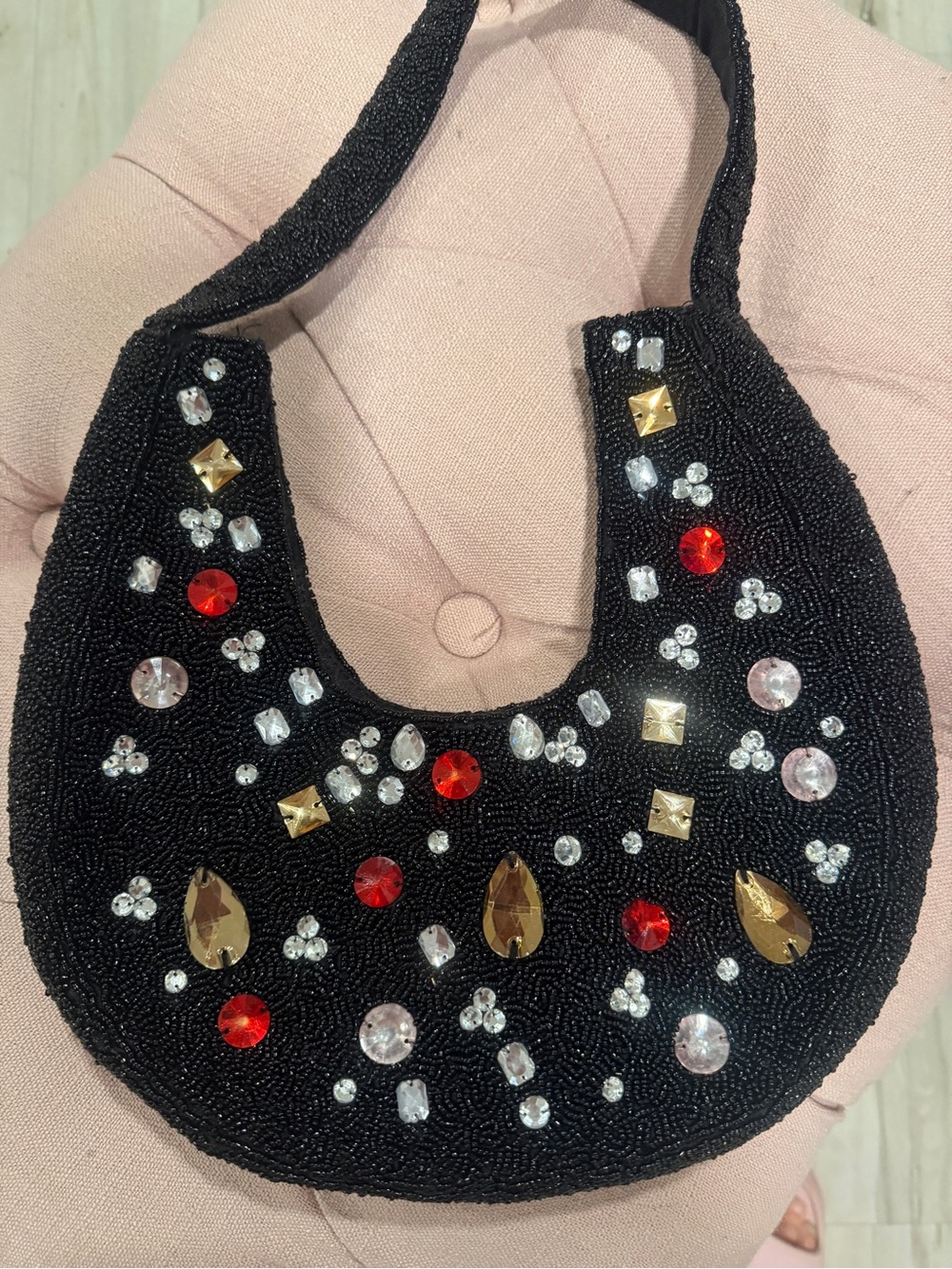 Black Beaded Embellished Women's Shoulder Bag